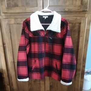 Red and Black Plaid Sherpa Jacket
